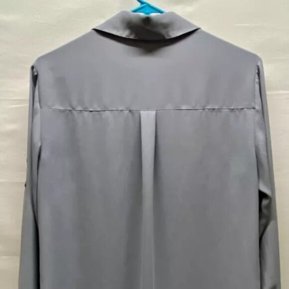 Express Button Up Women's Medium Steel Blue Grey Silky Lightweight Pockets EUC - Picture 4 of 9